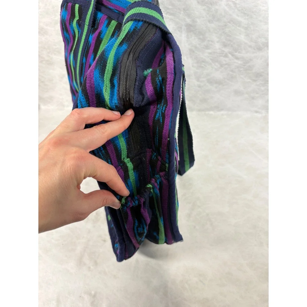 MayaWorks Guatemala Woven Cotton Laptop‎ Bag Briefcase Ikat Blue Purple Green